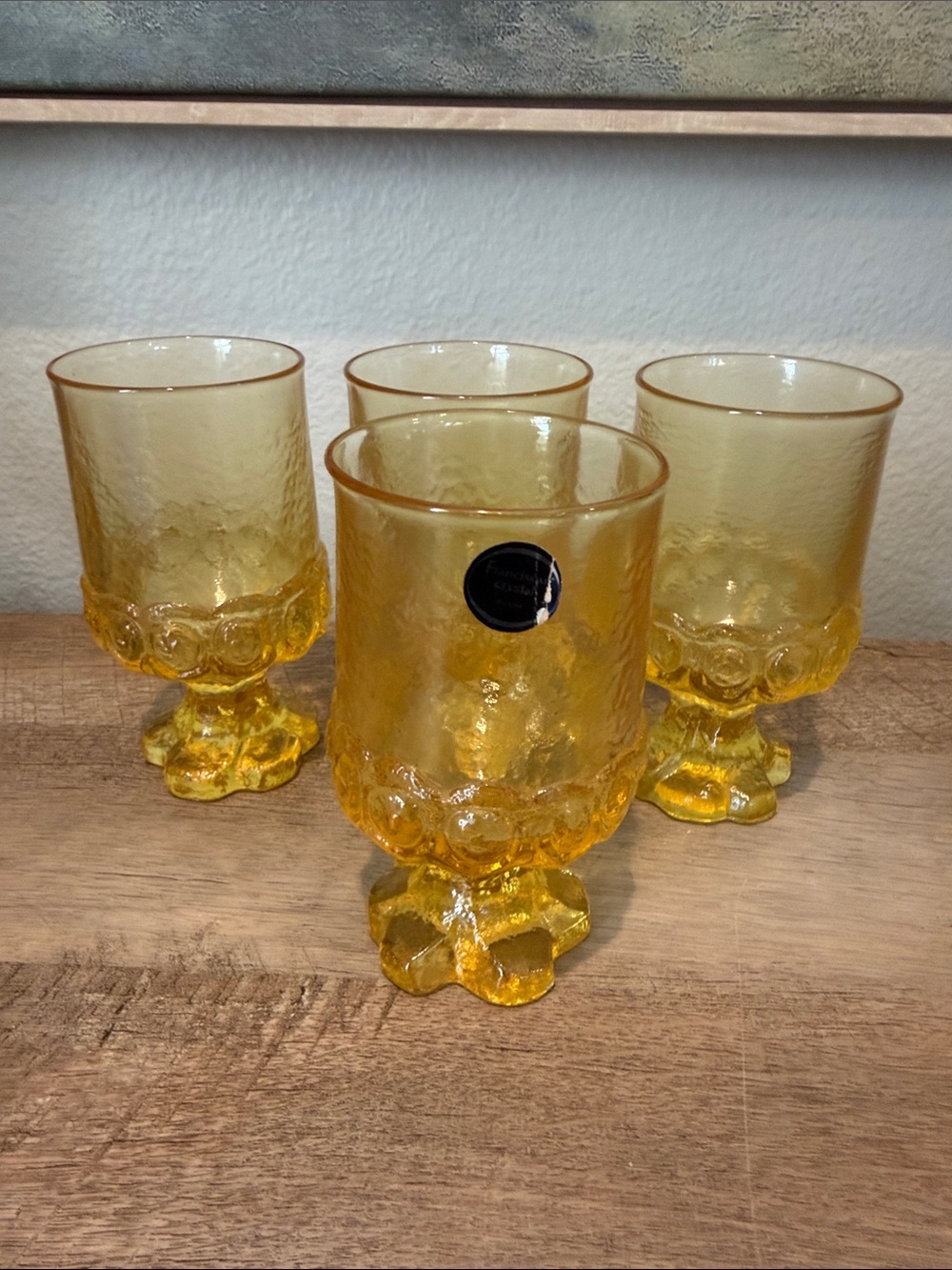 Vintage 1970s Tiffin Franciscan Amber Textured Goblets - Set of 4